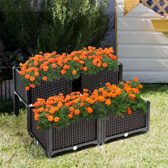 Costway 16" x 17.5" Black & Brown Raised Garden Planter Boxes, 4ct.